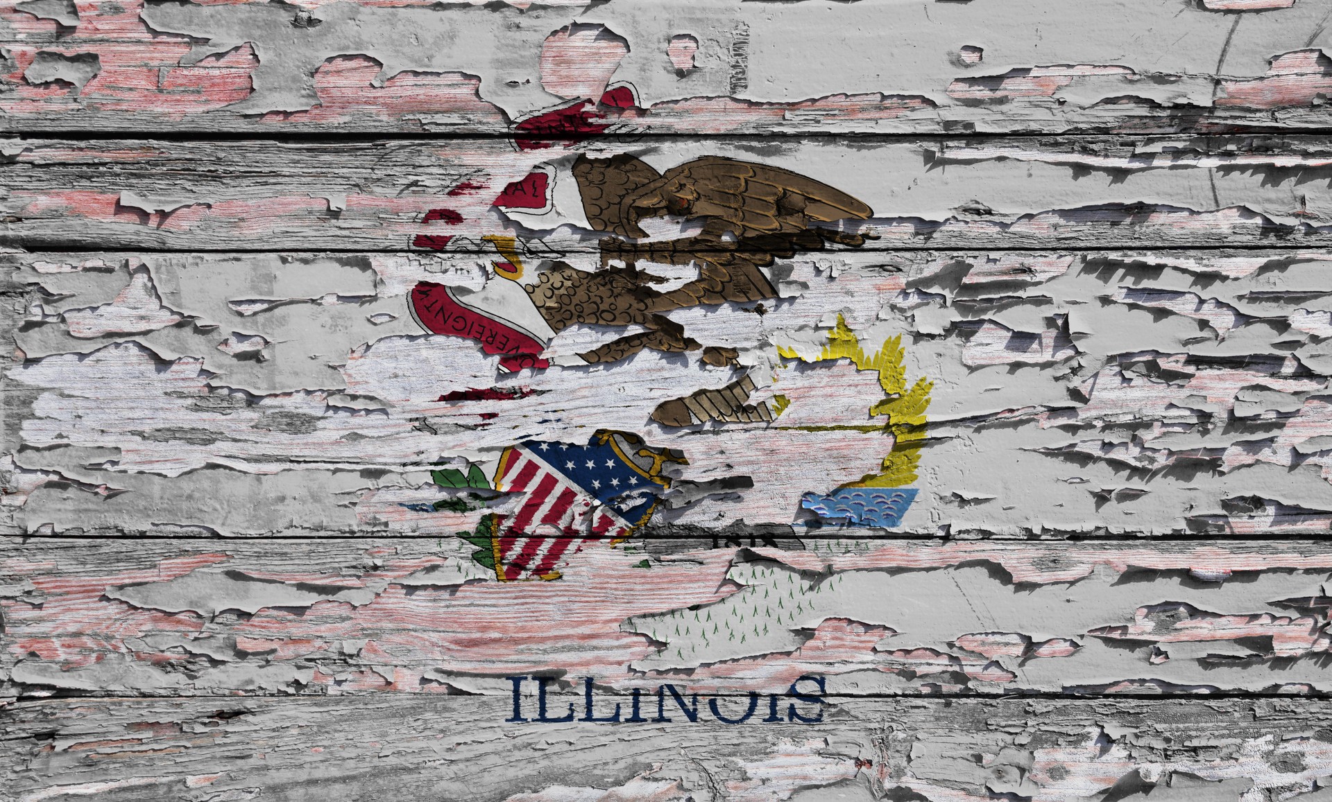 Flag of Illinois painted on a grunge plank